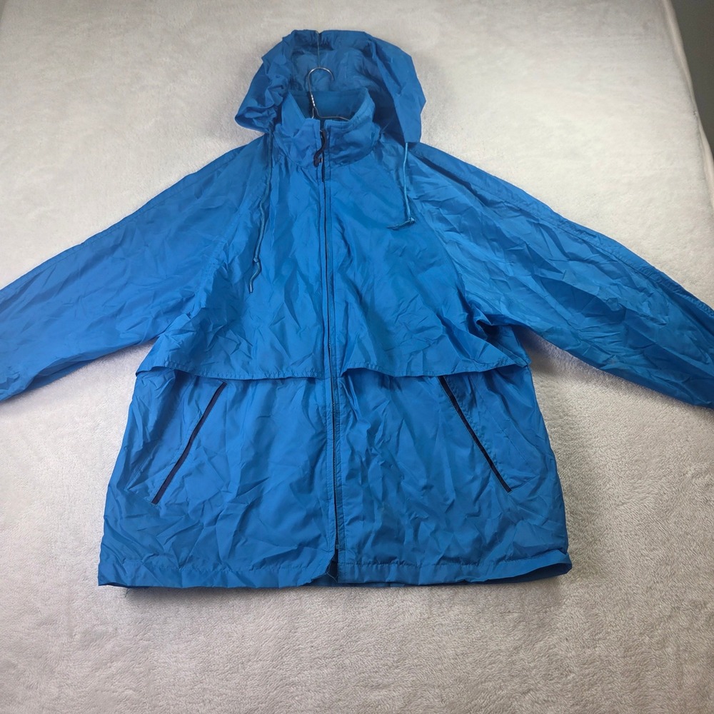 Eddie Bauer Vintage W-SZ L Blu Hooded Windbreaker Jacket Full Zip Mesh Lined